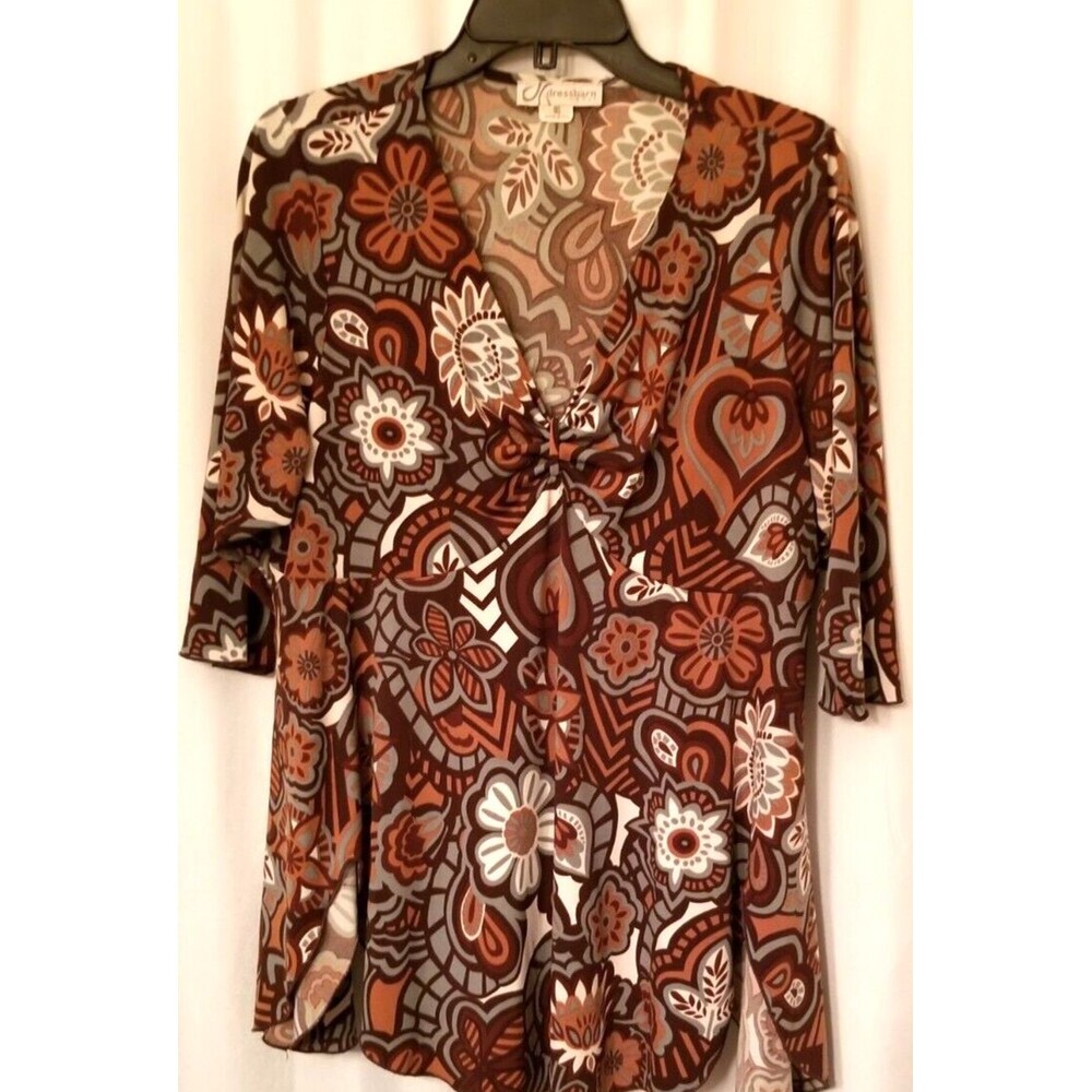 Dress Barn Women's Top V-Neck  Made in USA Abstract Floral Size 1X